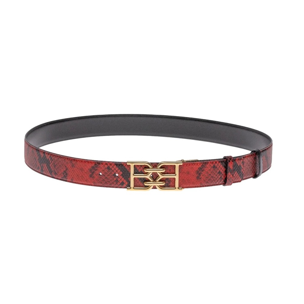Bally Men Mirror Double B Buckle Snakeskin Leather Belt Red/Black One Size 120 - Picture 2 of 5